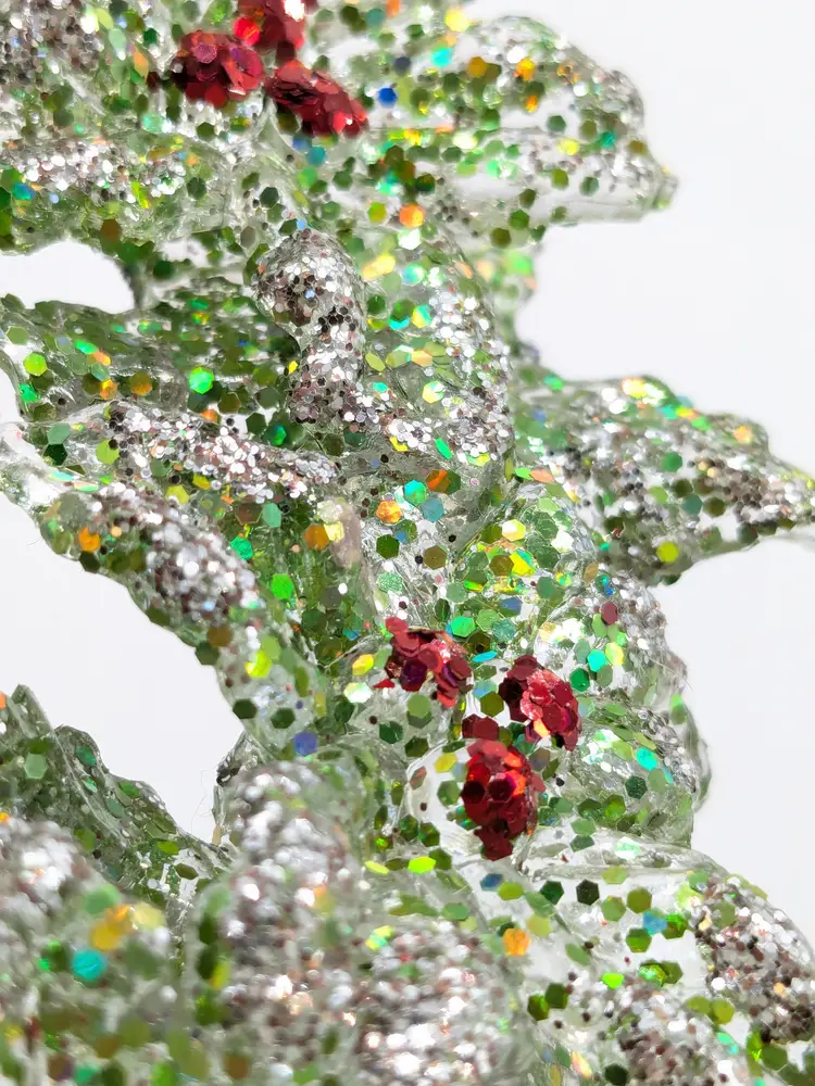 Christmas Glitter Holly Wreath Green Red Silver Holiday Decor