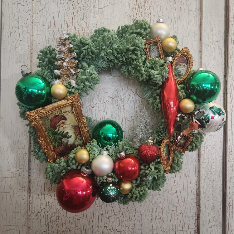 Green Flocked Santa Wreath