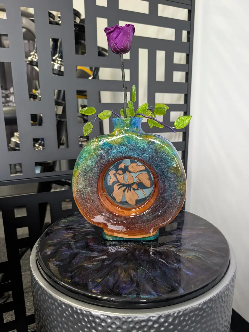 Cherry vase with real preserved rose