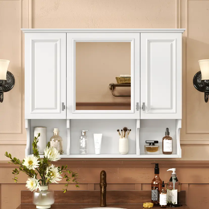 35" x 28" Wall Mounted Bathroom Mirror Cabinet with Shelves