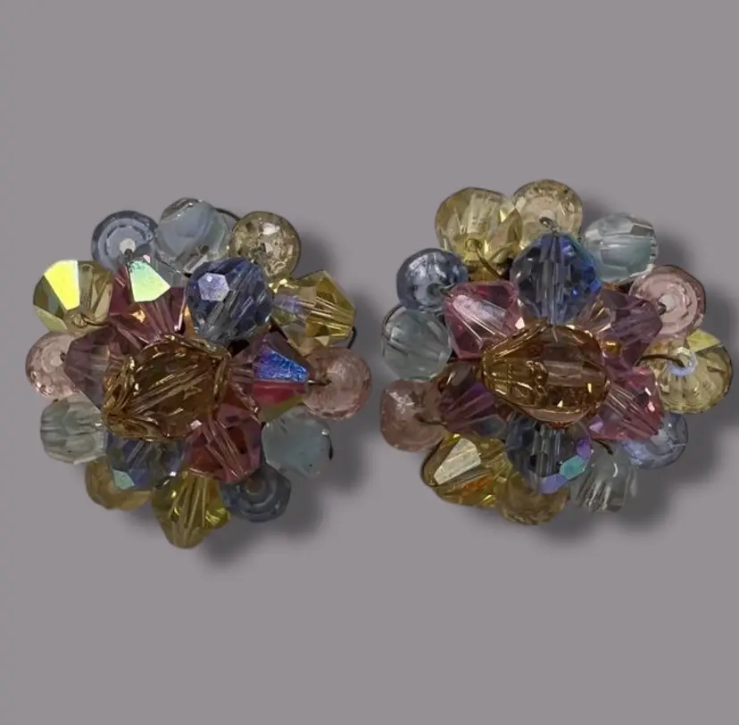 Vintage Bright Fun Rhinestone Clip On Earrings
