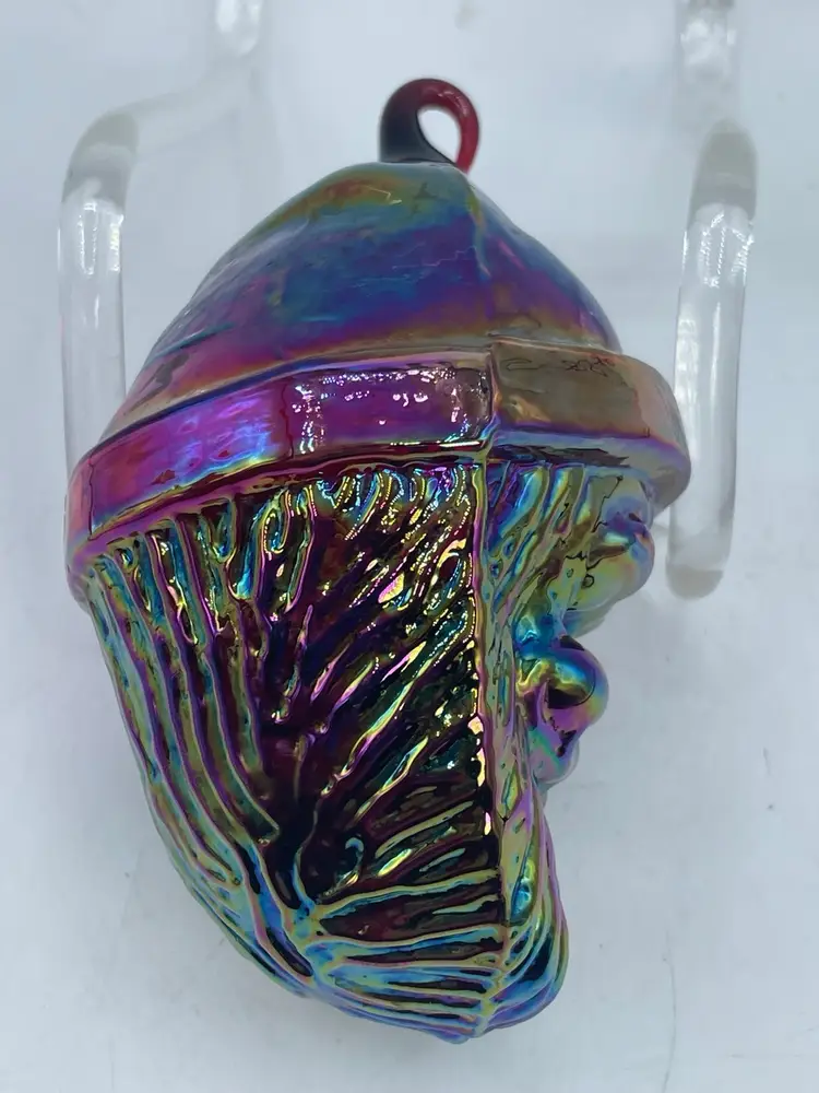 Iridescent Glass Santa Head Face Christmas Ornament 