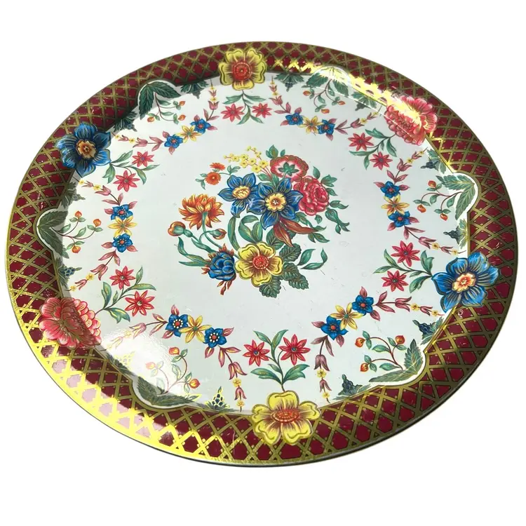 Daher metal 10 round floral tray, 1970s 10 inches