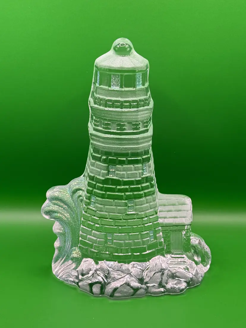 Vintage Lighthouse Clear Glass Block Figurine Sculpture, Coastal Home Decor, Unbranded, Made in China