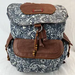 Sakroots Boho Floral Canvas Backpack Blue Cottagecore Travel Bag