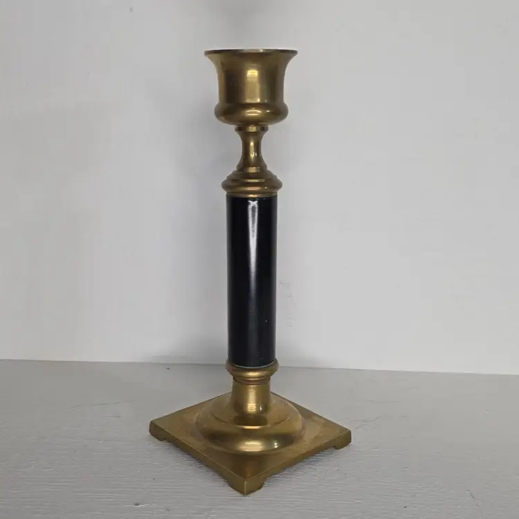 Brass & Black Enamel Candlestick Holder
