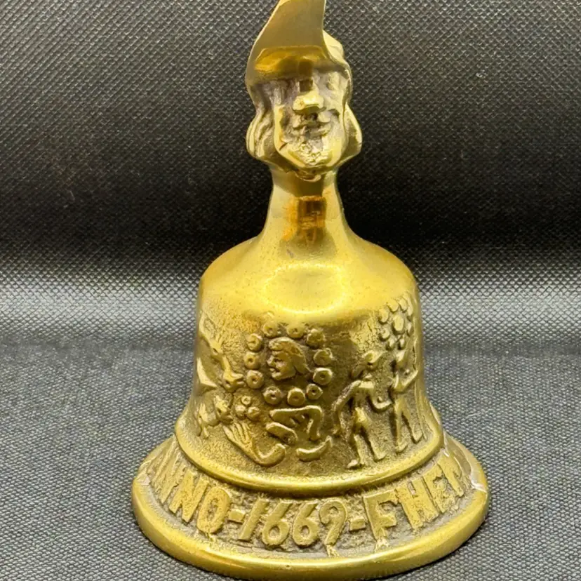 Vintage 1669 Replica Brass Plated Dinner Bell French Pirate Cavalier, By French Hemony, Made In France