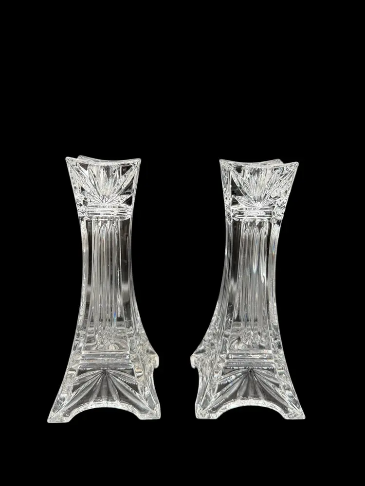 Vintage Marquis By Waterford Odyssey Clear Crystal Candle Holder 7” Set Of 2