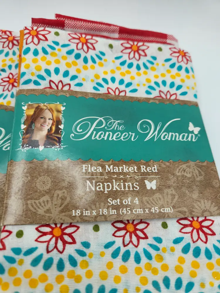 New! 2 Pioneer Woman Flea Market Red Napkins Pk of 4 Floral Assorted Colors 18x18