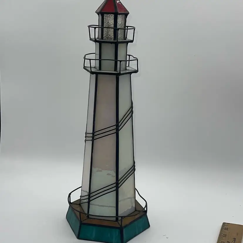 Vintage Dale Tiffany Co. Lighthouse Accent Stained Glass Table Lamp 15” No Light Cord