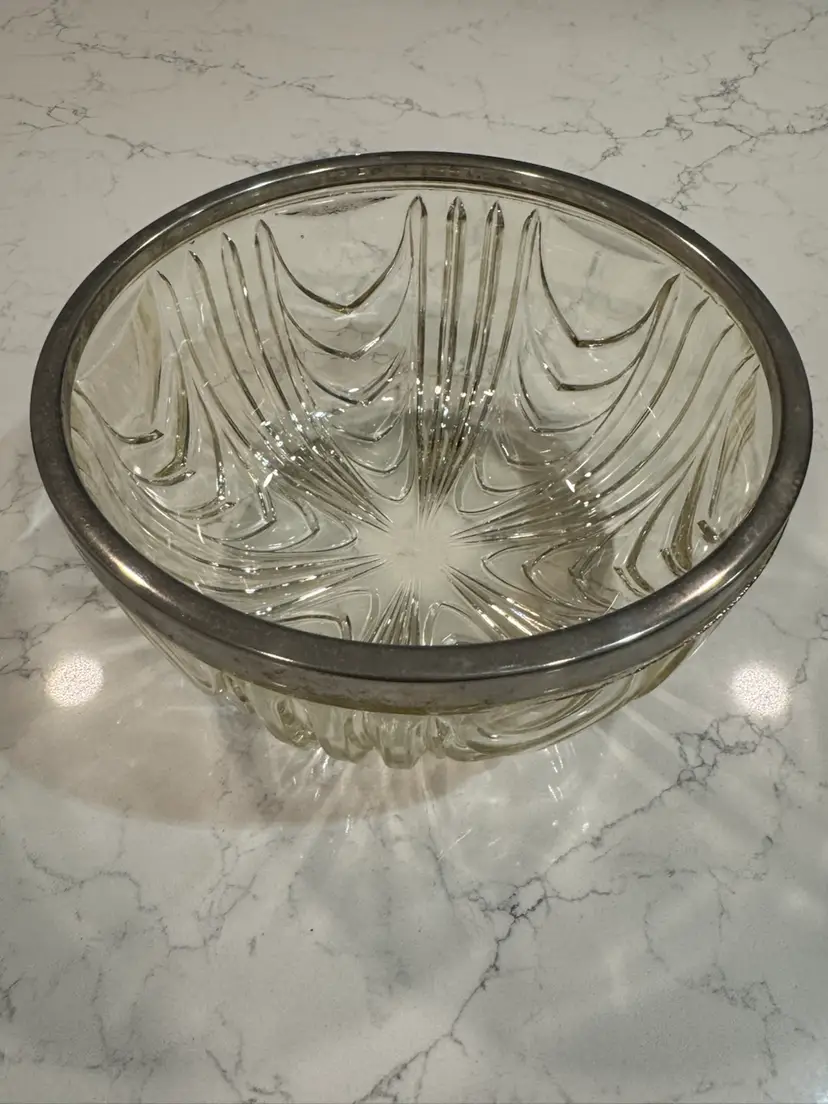 Vintage Glass Bowl With Silver plate Rim