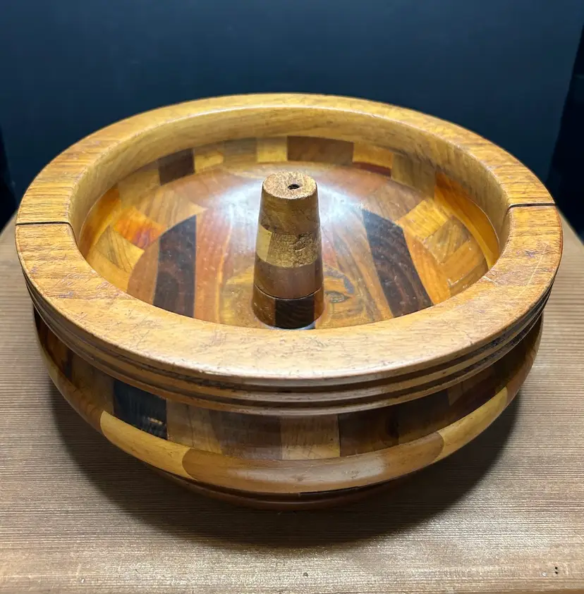 Extra Large Inlaid 9 1/2 Inch MCM Nut Bowl