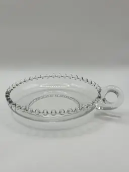 Vintage 1930’s Candlewick Nappy Bowl Handle, Clear Glass Deviled Egg Plate With Beaded Edge, Mid-Century Serving Dish, By Imperial Glass, Made in Bellaire, OH