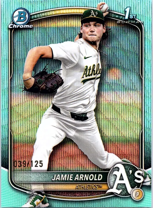 2025 Bowman Draft Jamie Arnold #BDC-30 Chrome Aqua Wave Refractor A's #/125