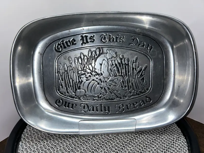 Vintage “Give Us This Day Our Daily Bread” Tray Pewter-Wilton RWP