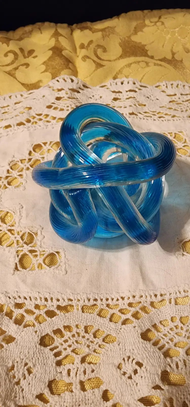 Hand-blown Blue Art Glass Twisted Paperweight