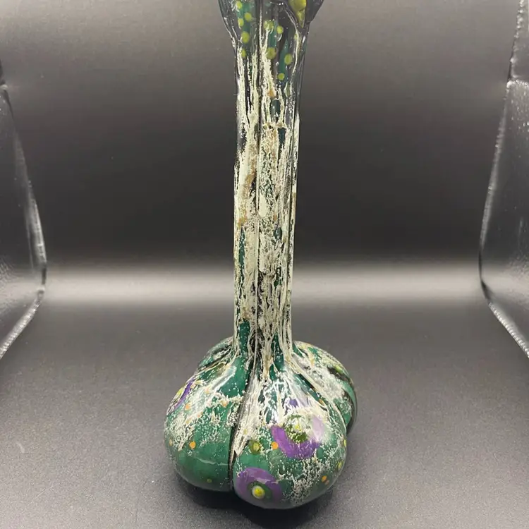 Green And Purple Glazed Hand Made Pottery Vase, Made In Maine- Artist Signed