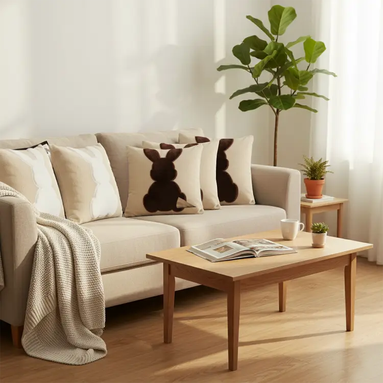 SOGA 4PC Bunny Pillowcase Set White & Bunny Silhouette Decorative Pillow Covers 45cm