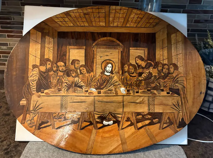 The Last Supper Oval Marquetry 23" x 17" Beautiful Picture  # 2855