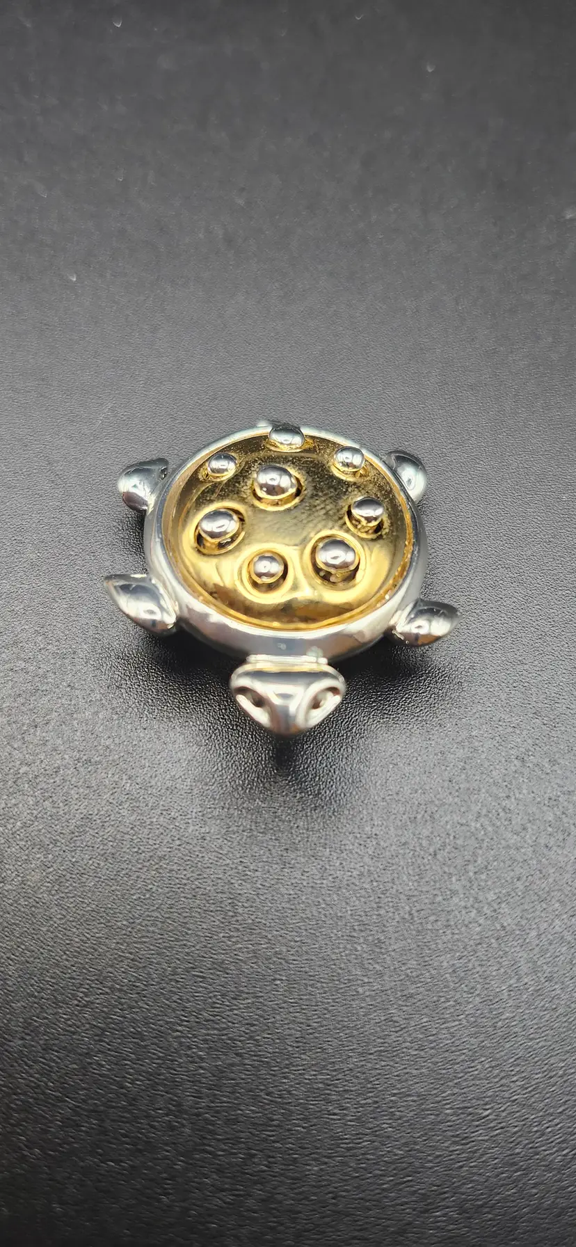 #01 Quirky Turtle Gold Tone Brooch with Silver Accents Danecraft