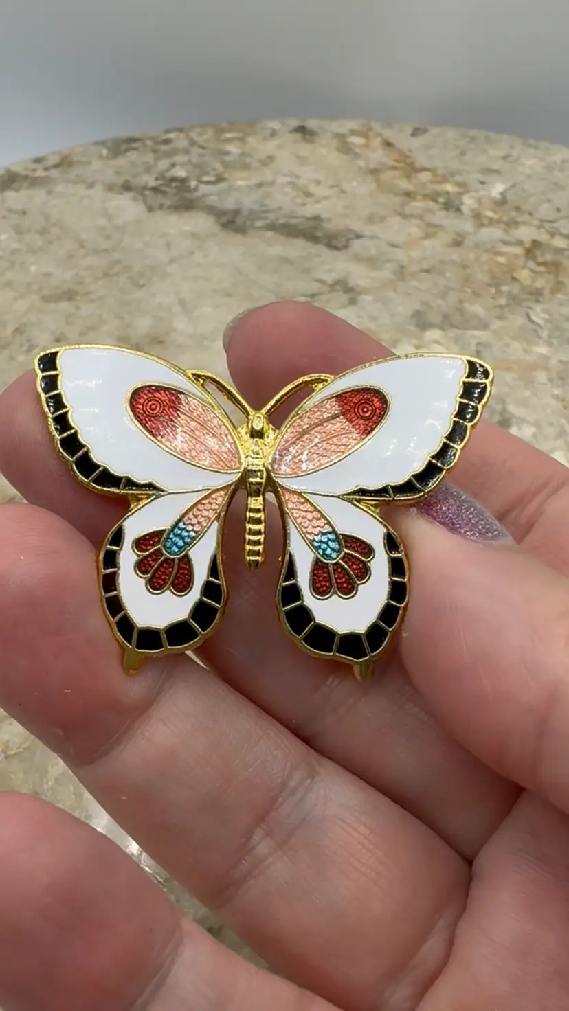 Vintage Cloisonné Enamel Butterfly Brooch