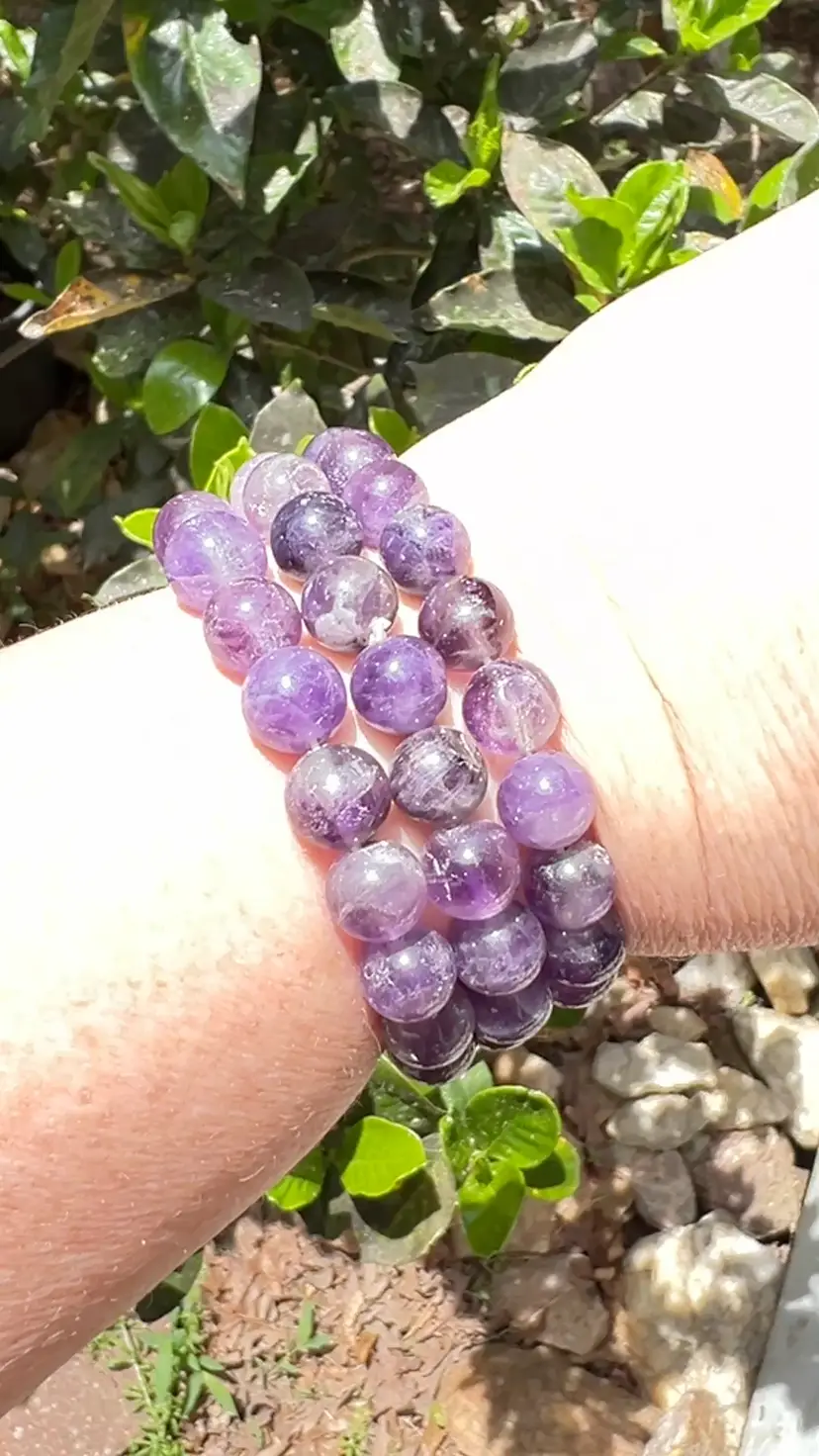 Amethyst 10mm Round Purple Beads.  7” Stretch Bracelet Jewelry. February Birthstone.