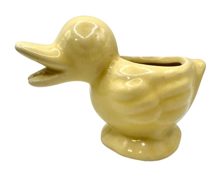 Vintage McCoy Pottery Duck Duckling Bird Planter Light Pale Yellow 3.75”