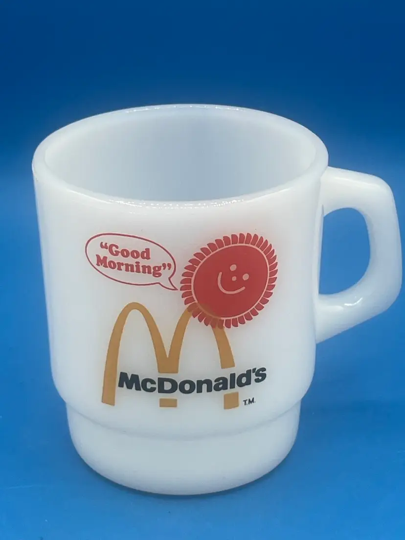 Vintage Fire King McDonald's Milk Glass "Good Morning" Coffee Mug 1976
