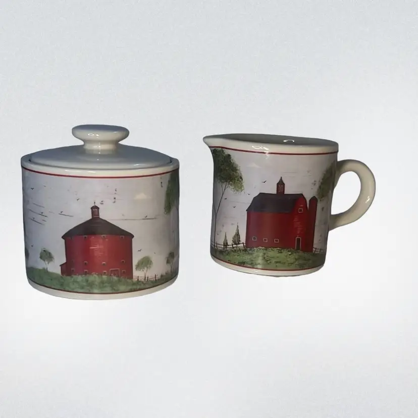 Vtg Warren Kimble “Barns” Sugar & Creamer 1998