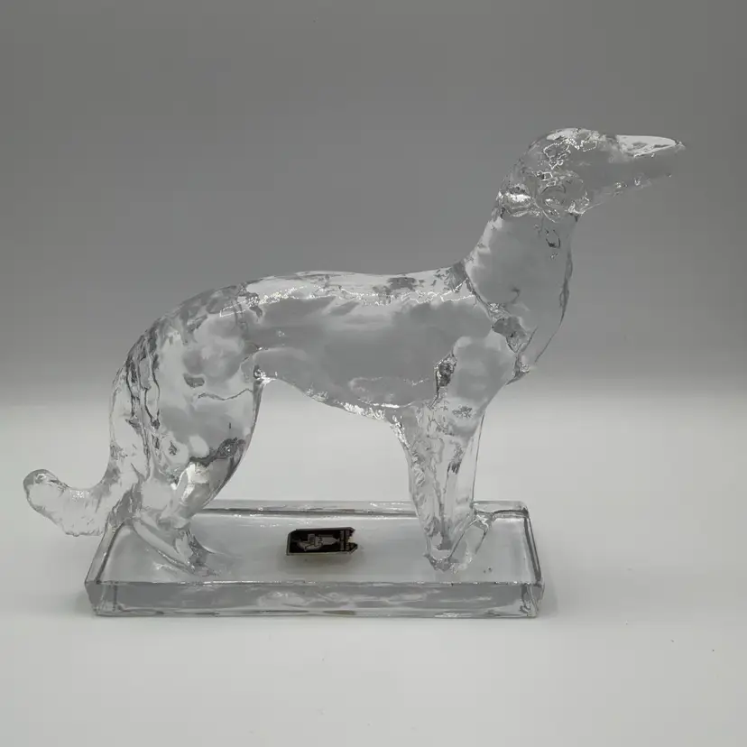 Martinsville Viking Glass Original Sticker Figurine Dog Borzoi Wolfhound Greyhound 1940's AS IS