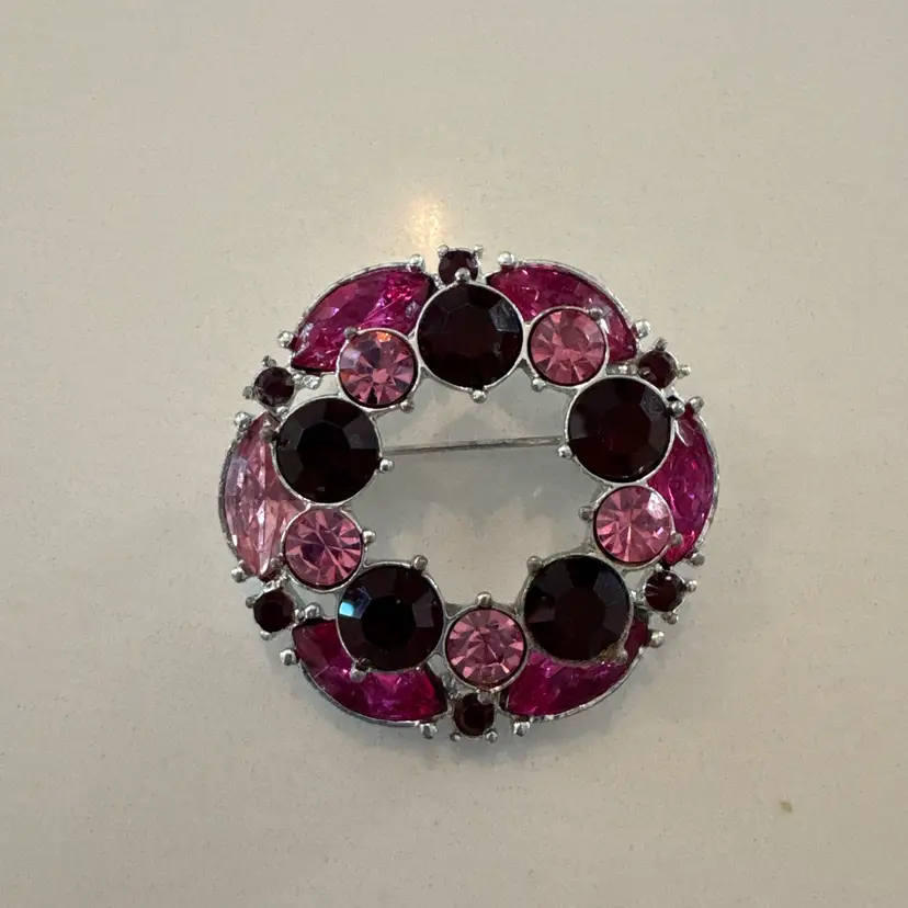 Vintage Emmons Fischia, Pink And Red Rhinestone Brooch.