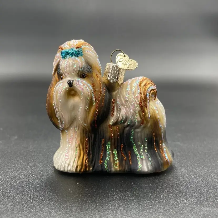 Old World Christmas Shih Tzu Puppy Dog Hound Blown Glass Hanging Christmas Ornament