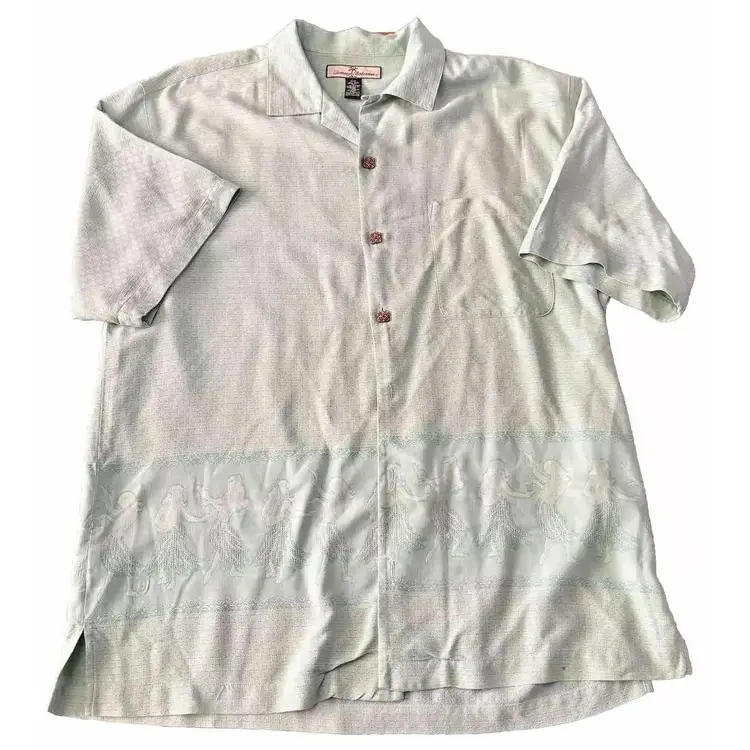 Vintage Tommy Bahama Hawaiian Hula Girl Men's Short Sleeved Shirt 100% Silk
