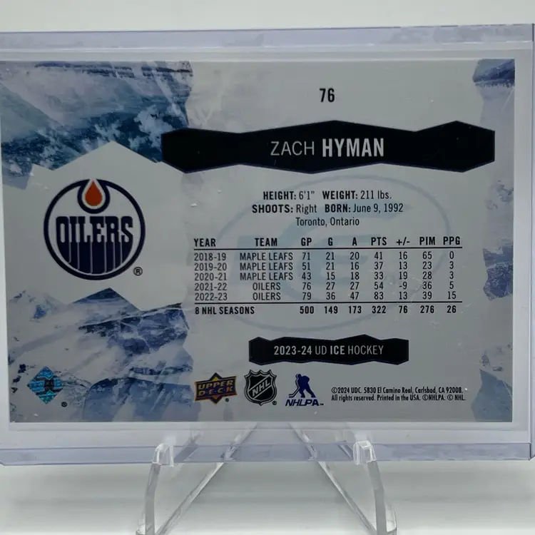 Zach Hyman 2023-2024 Upper Deck Ice Hockey Purple Parallel Edmonton Oilers
