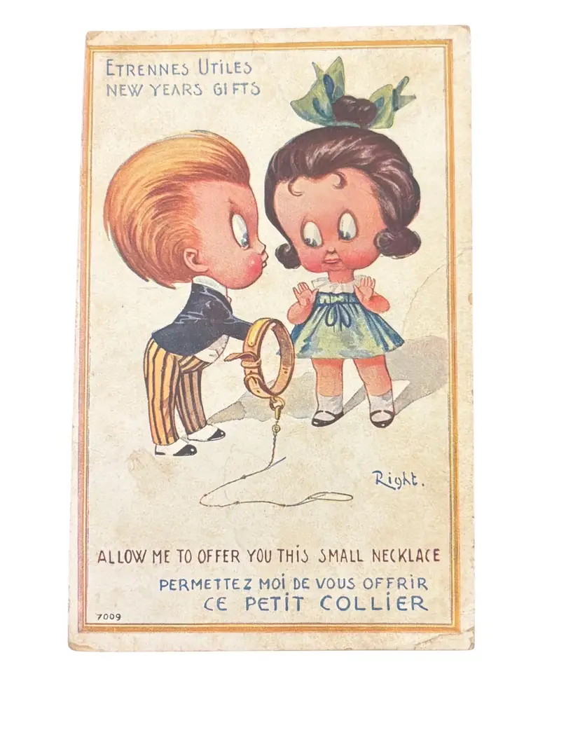 Antique French English New Years Humorous Chauvinist Postcard WWI Era Right 1918