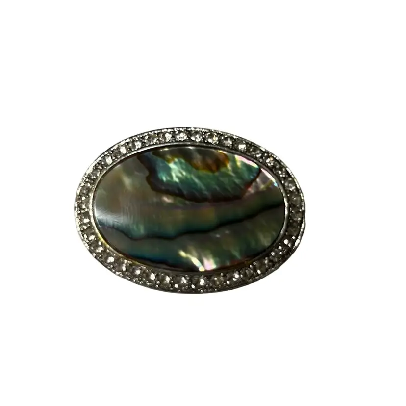 Abalone With Rhinestone Frame Brooch