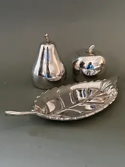 Vintage Silver Plate Leaf Tray With Shakers