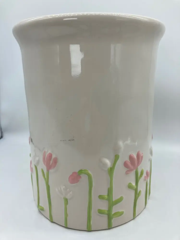 New! Rae Dunn SPRING Floral Hand Painted Crock Utensil Holder Artisan Collection