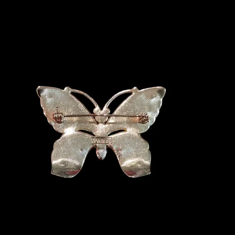 Gorgeous Goldtone Butterfly Monet Brooch. With Clear Glass Rhinestone.