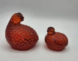 Vintage Quail Set of 2 Orange Quails Bird Family Lucite Plastic Resin MCM