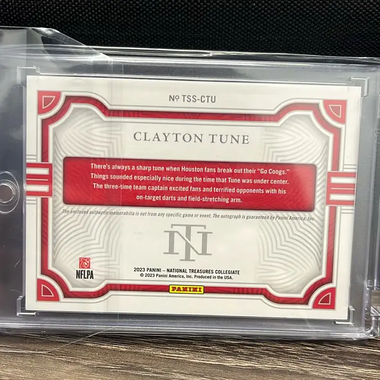 2023 Panini National Treasures Collegiate Patch Auto Clayton Tune rookie card Numbered 29/49