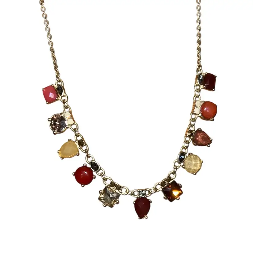 Ann Taylor Loft 18” Goldtone Fall Colors Rhinestone Necklace