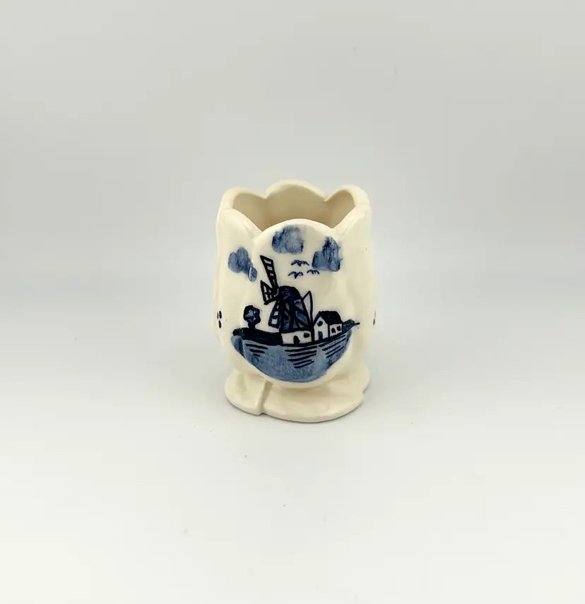 Vintage Delft Blue Ceramic Toothpick Holder 2”x 2.5”