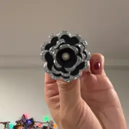 Czechoslovakia Vintage Black Metal 3D Flower Brooch 1.5”