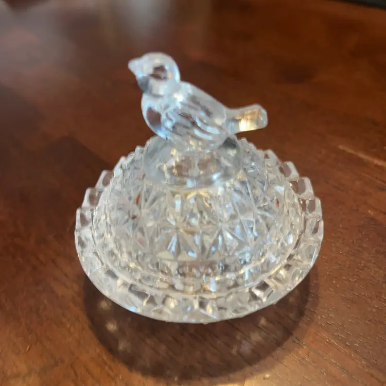 Vintage Cut, Glass Bird Finnial , Trinket Dish- 3”