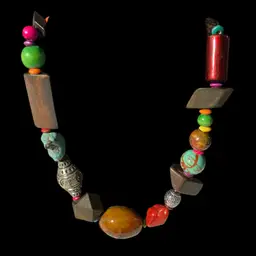 Chunky Necklace Ceramic Metal Wood Silvertone