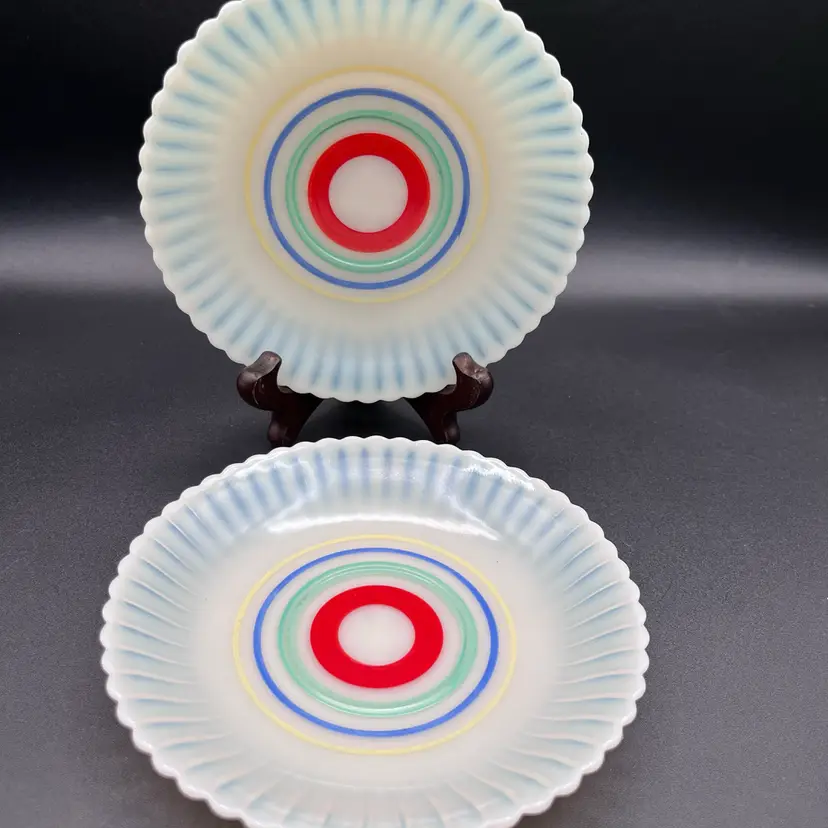 #16 Pair Of Glowy Macbeth Evans Petalware Cemex Teacup Plates 6”