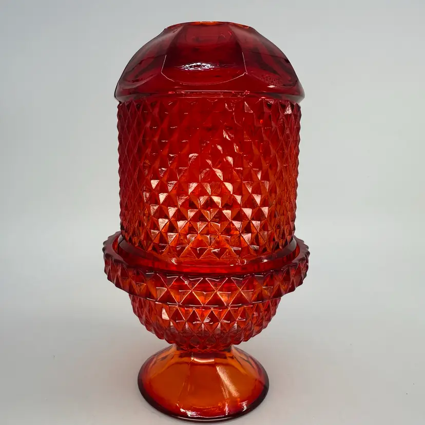 Viking Glass Ruby Red Fairy Lamp Diamond Point Glimmer Candle Holder