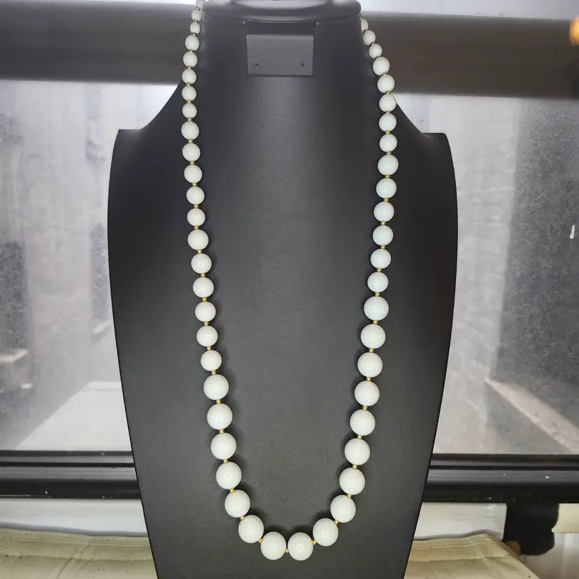 #01 Classic White Faux Pearl Necklace 30 inches.