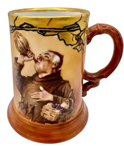 Antique JPL Jean Pouyat Limoges Hand Painted Mug Stein Drinking Monk Friar Gold